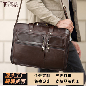 Tiding Genuine Leather Business <b>Briefcase</b> 15.6 Inch Laptop Bag Men's Coffee Color Top Grain Cowhide - Product Image 5