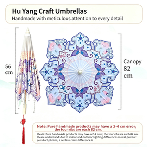 Parasol octogonal en soie Yunjian, parapluie chinois vintage en papier huilé à motif floral et papillon, fait main, décoratif, pour la photographie - Product Image 1