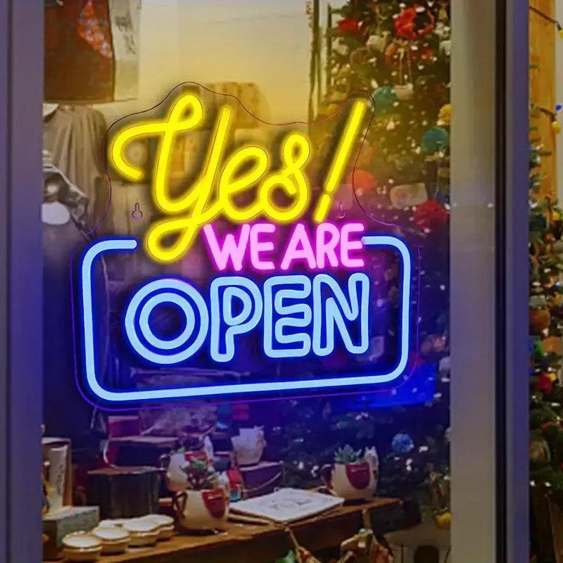 Yes We Are Open Neon Sign - LED Neon Light for Shops, Custom Open Sign with 5V USB Power, Personalized Open Neon