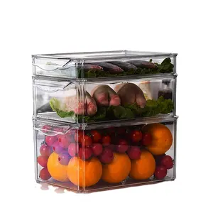 3PCSカスタマイズBpaフリー透明長方形プラスチックボックス3コンパートメント食品貯蔵容器セット蓋付き