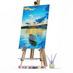数字キットによるDIYペイント30x40cmブルーレイクボート風景キャンバスアート