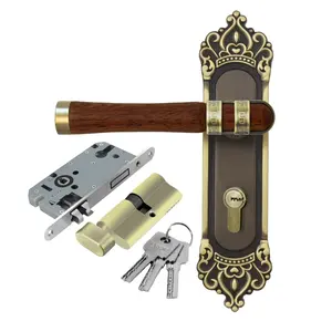 High Quality Solid Wooden Main Sandalwood Purple brushed nickle brass lever entry door handle lock set with cylinder key