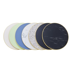 Meubles de bar Lifepursue, plateau de table en HPL bleu extérieur avec base de table noire de style bistrot - Product Image 6