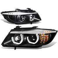 Phares avant à anneau halo 3D noirs, faisceau haut et bas avec clignotants ambrés, compatibles avec BMW 323i 06-08 / 325i 05-08 berline 4 portes