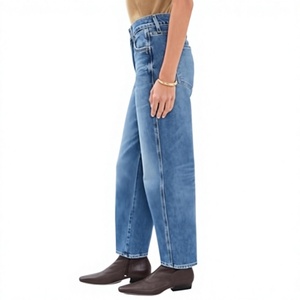 Jeans de Mezclilla de Alta Calidad para Mujer, Estilo Vintage, Verano, Color Sólido, Lavado Medio, Cintura Media, Pierna Recta, Largo Completo - Product Image 3