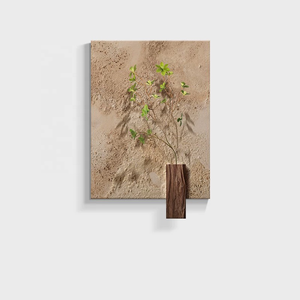 Peinture de surface en grès sans cadre avec plantes vertes, art mural décoratif pour salon, style wabi-sabi, décoration intérieure simple et luxueuse - Product Image 3