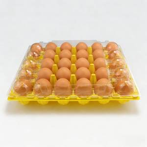 Plateau à œufs pliable personnalisé à 15 alvéoles en matériaux recyclés jaunes, emballage jetable en plastique PET pour supermarché avec couvercle transparent pour - Product Image 1