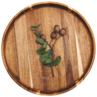 Plateau de service rond en bois d'acacia fait main, sûr pour les aliments, de haute qualité, décoratif, organisateur de rangement pour le salon et la cuisine