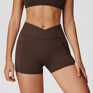 Shorts de yoga pour femmes, nouveau design <span class=keywords><strong>avec</strong></span> <span class=keywords><strong>poche</strong></span> extérieure, shorts de course et de cyclisme, tissu confortable et respirant - Product Image 4