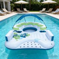 Île flottante gonflable en PVC de qualité commerciale DST pour 5 personnes avec auvent, logo personnalisé, garantie de 3 ans, capacité de 100 à 500 kg pour piscine