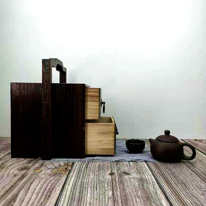 Junru Solid Wood Portable <b>Tea</b> Box With Dual Drawers And Handle For <b>Tea</b> <b>Sets</b> - Product Image 2