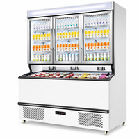 Congélateur de supermarché à double affichage de température avec section supérieure réfrigérée par ventilateur et congélateur inférieur à froid direct