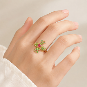Anello a forma di fiore di foglia d'uva, accessori per l'uso quotidiano dal design vintage e alla moda - Product Image 2