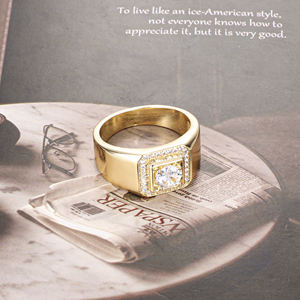 Bijoux fantaisie vente en gros <span class=keywords><strong>de</strong></span> cuivre laiton zircone diamant mariage fiançailles anillo 14k plaqué or homme garçons bagues pour hommes - Product Image 4