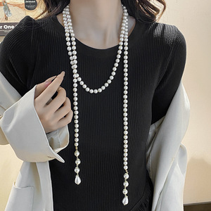 Pearl Necklace Multi Layered Long Chain Water Drop Pendant For Women Everyday Wear Silver Gold Color Options 953 - Product Image 2