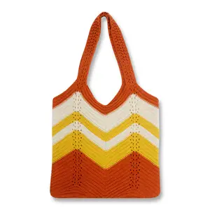 Trendy Wholesale Unique Knitted Tote Handbag Knit Simple Hollow Handbag for Ladies Women Knit Bag