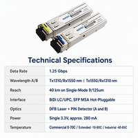 Transceiver SFP 1.25G BID Cisco, Fibre Unique 1310nm/1490nm 40km LC DDM SMF, Transceiver Fibre Optique SFP