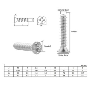 Tornillos autorroscantes Phillips de acero al carbono M1.2, M1.4, M1.5, M1.7, M1.8, M2, M2.3, M2.6, M3, 1000 unidades/bolsa, para plástico, medición métrica - Product Image 6