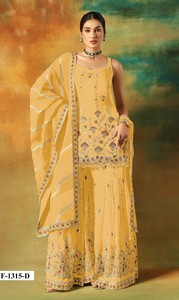 Heavy Faux Georgette con trabajo de secuencia de bordado pesado de 3mm con traje paquistaní de seda Santoon - Product Image 5