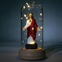 Figurines de la Vierge Marie avec lumière, croix de Jésus, crèche catholique, cadeau artisanal en résine, décoration de la maison