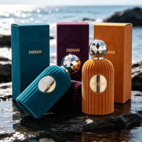 Flacon de parfum de luxe cylindrique à fond épais 50 ml, flacon vide floqué rechargeable avec pulvérisateur, flacon de parfum en verre à sertir avec boîte
