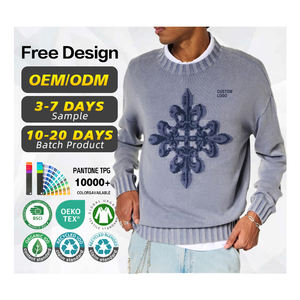 ผู้ผลิตเสื้อสเวตเตอร์ที่ได้รับการรับรอง GRS รับผลิตตามแบบ พร้อมปักโลโก้ เสื้อสเวตเตอร์ผู้ชาย ผ้าคอตตอนผสมโพลีเอสเตอร์ ลายกราฟิก ถักแบบแจ็คการ์ด ทรงบ็อกซี่ คอกลม สำหรับฤดูหนาว - Product Image 1