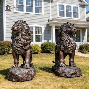 TREVI Paire de statues de lions en bronze coulé de grande taille pour l'entrée de la maison, statues de gardiens - Product Image 5