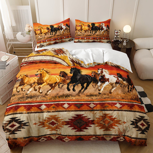 Parure de lit Bohème Sud-ouest à motif cheval, Housse de couette ethnique aztèque géométrique patchwork pour décoration de chambre Western - Product Image 6
