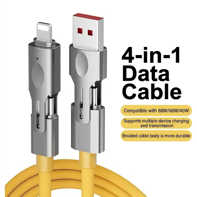 Mobile Accessories 4in1 Data Cable, USB-C Cable, Compatible with PD Charging for Phones and Tablets, Supports Fast Charging