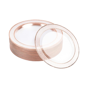 MATANA 20 pièces Assiettes à dessert jetables écologiques biodégradables en plastique 19 cm Bordure <span class=keywords><strong>or</strong></span> rose Robuste Petite Mariage Noël - Product Image 1