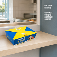 Boîte à emporter en papier avec trous d'aération et impression de dessins animés bleus et jaunes pour l'emballage alimentaire des restaurants