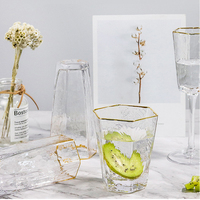 Verre à vin en verre avec marteau Hexagonal, transparent, de couleur Champagne, jus de fruits, bord en or, Logo personnalisé, gobelet de vin Vintage