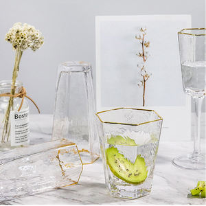 Verre à vin en verre avec marteau Hexagonal, transparent, de couleur Champagne, jus de fruits, bord en or, Logo <span class=keywords><strong>personnalisé</strong></span>, <span class=keywords><strong>gobelet</strong></span> de vin Vintage - Product Image 5
