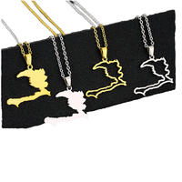 Collier en acier inoxydable plaqué or 18 carats avec pendentif carte d'Haïti classique pour enfants, chaîne à maillons, 20 pouces