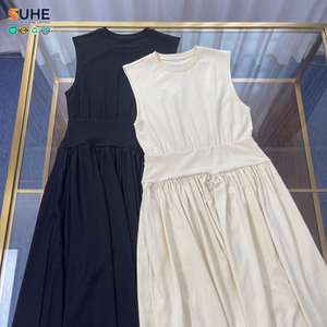 Vestido Elegante de Algodón con Cuello Redondo para Mujer, Sin Mangas, Cintura Fruncida, Estilo Swing, MOQ Bajo, Fabricación Personalizada - Product Image 5