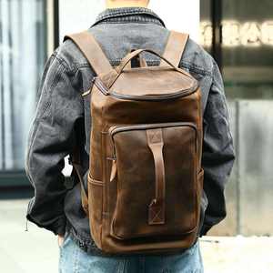 Sac à dos vintage en cuir véritable Crazy Horse, sac à dos étanche pour hommes, grande capacité, voyage en plein air, fermeture à glissière en polyester - Product Image 2