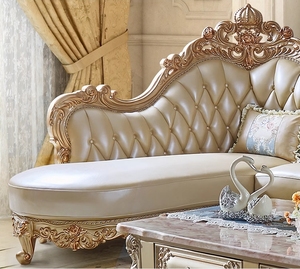 Chaise Lounge de cuero antiguo dorado con elegancia real personalizada, sofá, trono de comodidad, muebles de sala de estar - Product Image 5