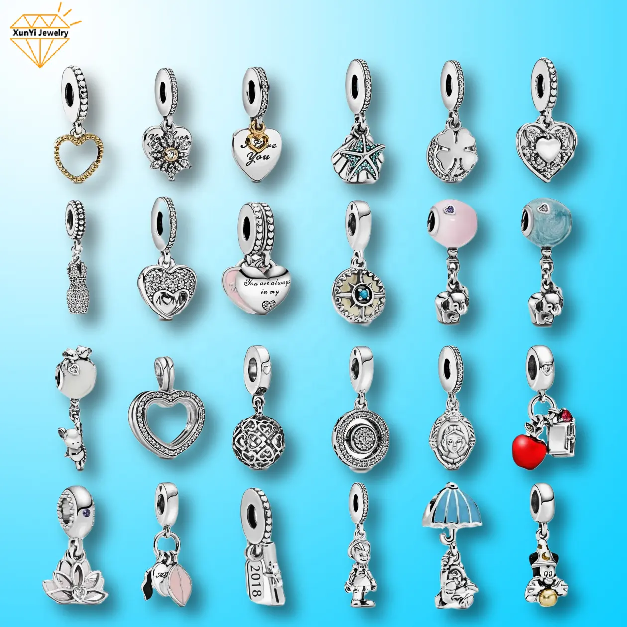 Pingentes para mulheres, venda quente de pingentes para mulheres pulseira diy charms para as mulheres prata esterlina 925 jóias