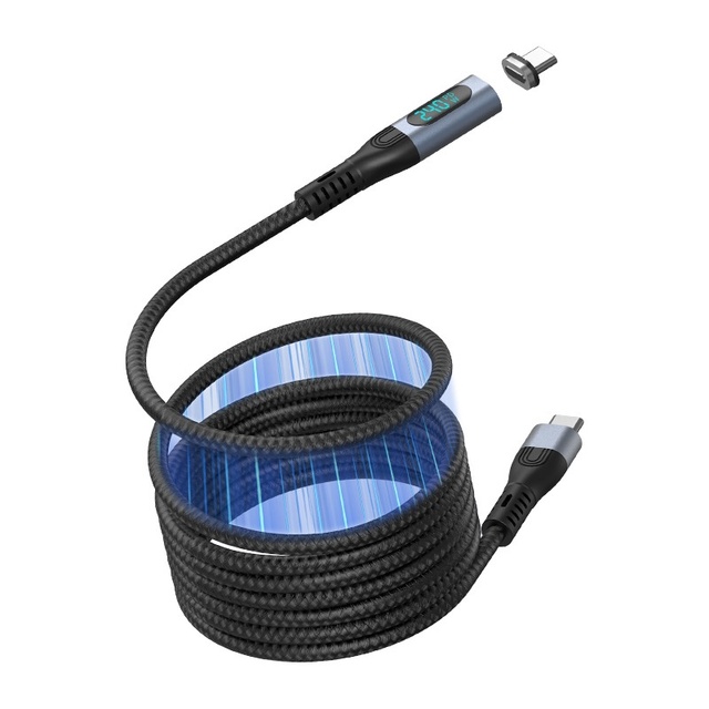 Digital Display Magnetic Head Braided Jacket Data Cable Dual Type-C Fast Charging PD 240W for Mobile Phone Tablet Laptop