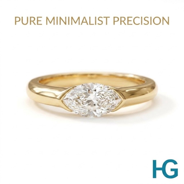 Guadalupe Elegant East West Marquise Lab Grown Diamond Bezel Set 14K 18K Yellow Gold Solitaire Engagement Ring IGI