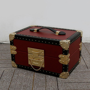 Bauletto vintage in legno e pelle <span class=keywords><strong>grande</strong></span> <span class=keywords><strong>valigia</strong></span> per la decorazione domestica di stoccaggio di nozze - Product Image 4