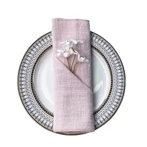 Factory Price Dusty Rose Bulk Vintage Handmade Cotton Linen Cloth Napkins for Wedding Party Restaurant
