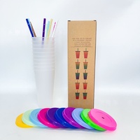 Vaso de Plástico Transparente de 24 oz con Pajita de Color y Logotipo Personalizable, de Gran Capacidad, para Café Helado, Fiestas y Cumpleaños