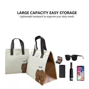 Bolso de mano reutilizable de primera calidad, logotipo personalizado impreso, bolsa de compras plegable no tejida, diseño de transferencia de calor medio para viajes de mercado - Product Image 4