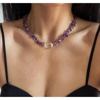 Collar Boho con Piedras Naturales, Amatista en Trozos y Colgante de Cristal de Cuarzo, Gema Morada con Cuentas, Regalo para Él o Ella