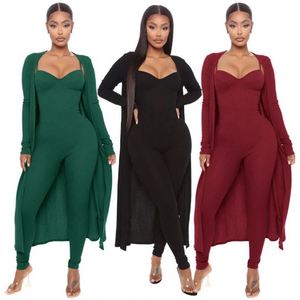 Vêtements d'automne pour femmes Ensembles décontractés Vêtements chics Vendeur 6 couleurs Combinaisons Pantalons et manteau long - Product Image 2
