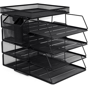 Organiseurs de bureau, porte-documents, organiseur de lettres à 4 niveaux, rangement pour fournitures de bureau, tiroir et porte-stylos, organiseur de dossiers de bureau - Product Image 3