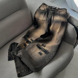 Jeans casuales retro de calle personalizados de gama alta para hombres, <span class=keywords><strong>tratamiento</strong></span> de lavado y desgastante, 300 gramos, estilo holgado. - Product Image 4