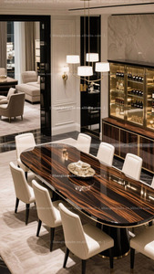 <span class=keywords><strong>Table</strong></span> à manger de luxe en bois massif ébène peint brillant pour <span class=keywords><strong>8</strong></span> <span class=keywords><strong>personnes</strong></span> étendue 3m grand <span class=keywords><strong>ovale</strong></span> spécialement conçu Doré - Product Image 5