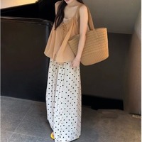 Nouvel ensemble élégant pour femme : débardeur fin à lacets et pantalon décontracté ample à pois patchwork, collection été 2026, tendance